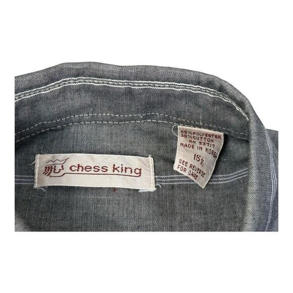 CHESS KING Shirt Mens 15.5 Medium Gray Button up Long Sleeve Check 60s 70s - Picture 12 of 12